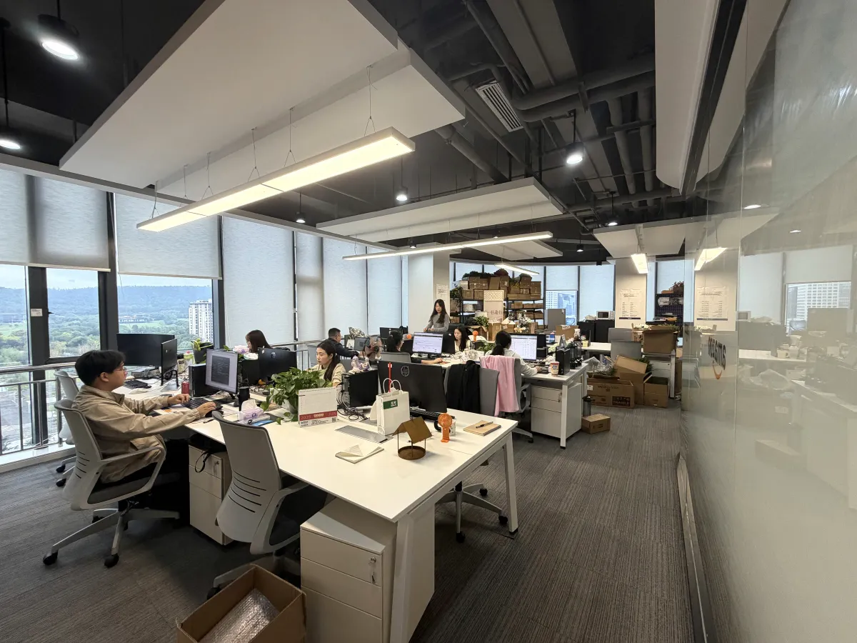 行泰团队在靠窗的开放办公区工作
